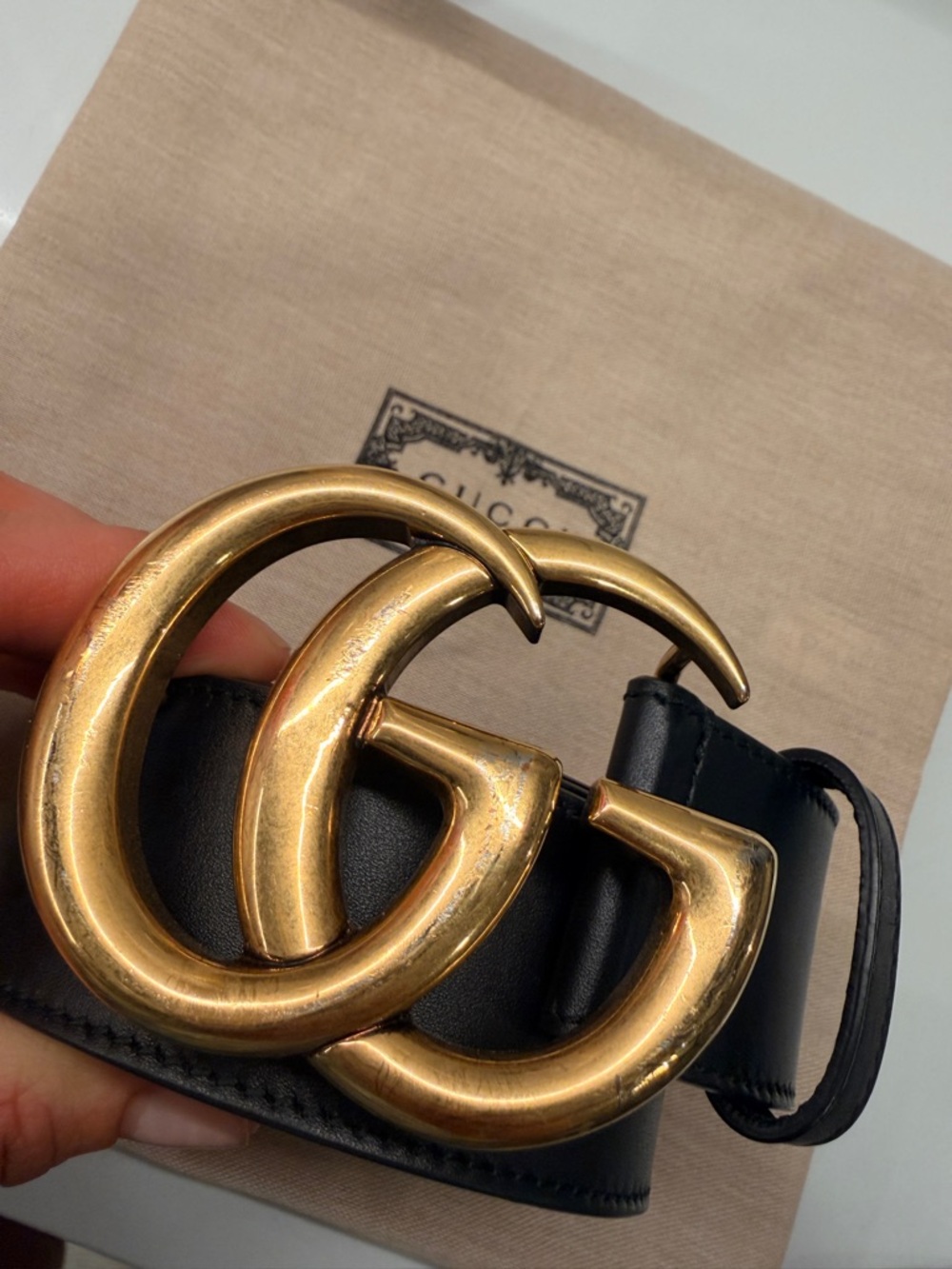Gucci Black Leather Belt with Gold Double G Signature Buckle